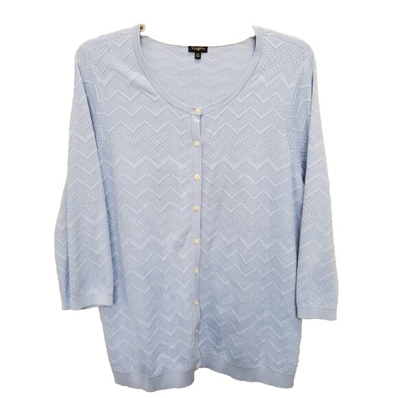 Talbots Woman Blue Chevron Pattern Cotton Blend 3/4 Sleeve Cardigan Size 2X - Picture 1 of 5